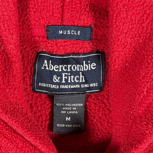 Vintage Abercrombie Fitch Hoodie Adult MEDIUM Red Fleece Muscle Crest Logo 90s - Picture 5 of 8